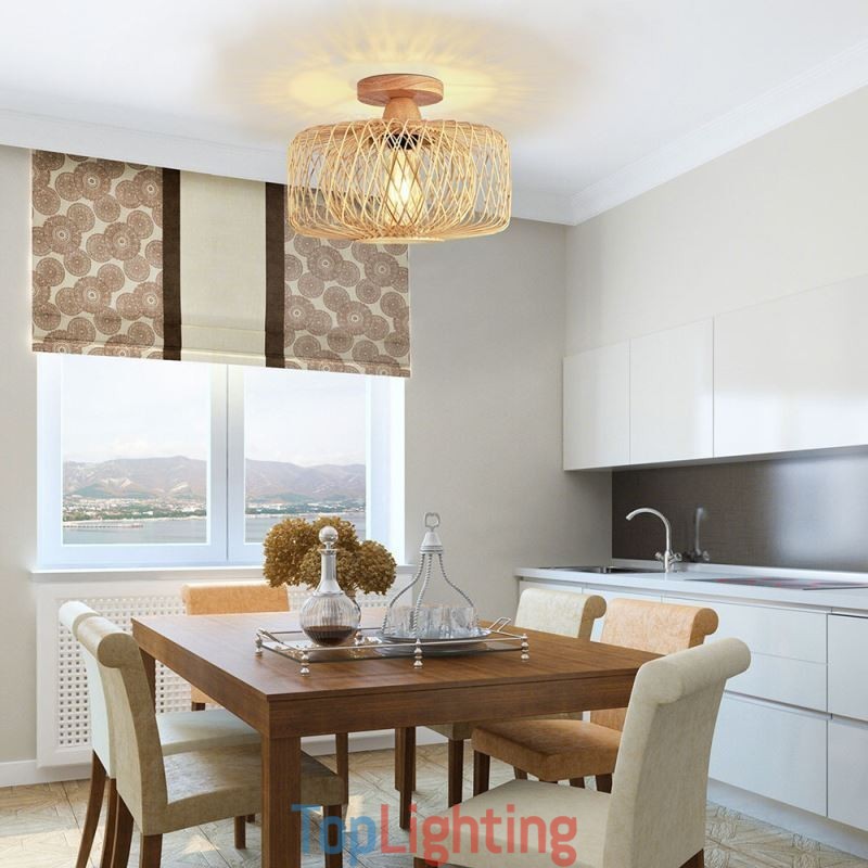 Retro Double Layer Ceiling Lamp Handwoven Bamboo Lampshade Ceiling Light