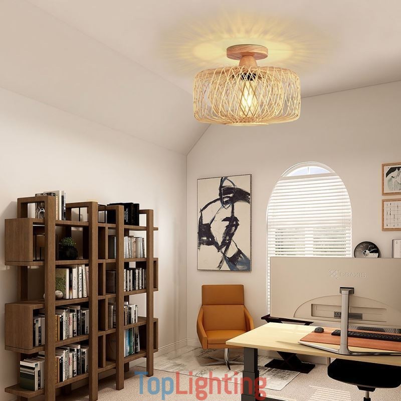 Retro Double Layer Ceiling Lamp Handwoven Bamboo Lampshade Ceiling Light