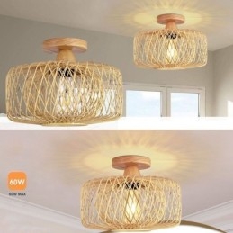 Retro Double Layer Ceiling Lamp Handwoven Bamboo Lampshade Ceiling Light