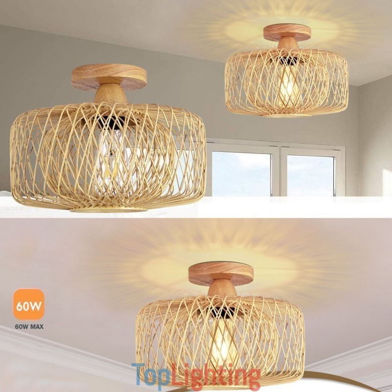 Retro Double Layer Ceiling Lamp Handwoven Bamboo Lampshade Ceiling Light