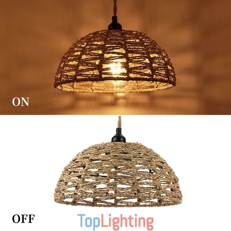 Country Retro Pendant Light Hand Woven Paper Rope Lampshade 30cm