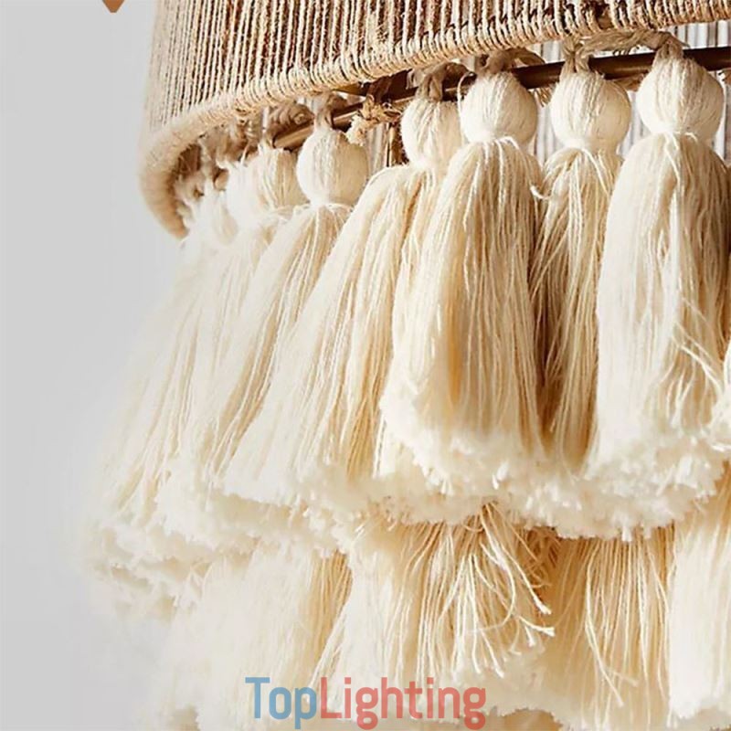 Rustic Pendant Light Bohemian Style Hemp Rope Tassel Ceiling Light
