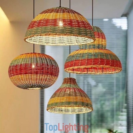 Bamboo And Rattan Pendant Light Colorful Striped Interval Handwoven Lamp Shade Ceiling Lamp Bamboo And Rattan Pendant Light Colorful Striped Interval Handwoven Lamp Shade Ceiling Lamp