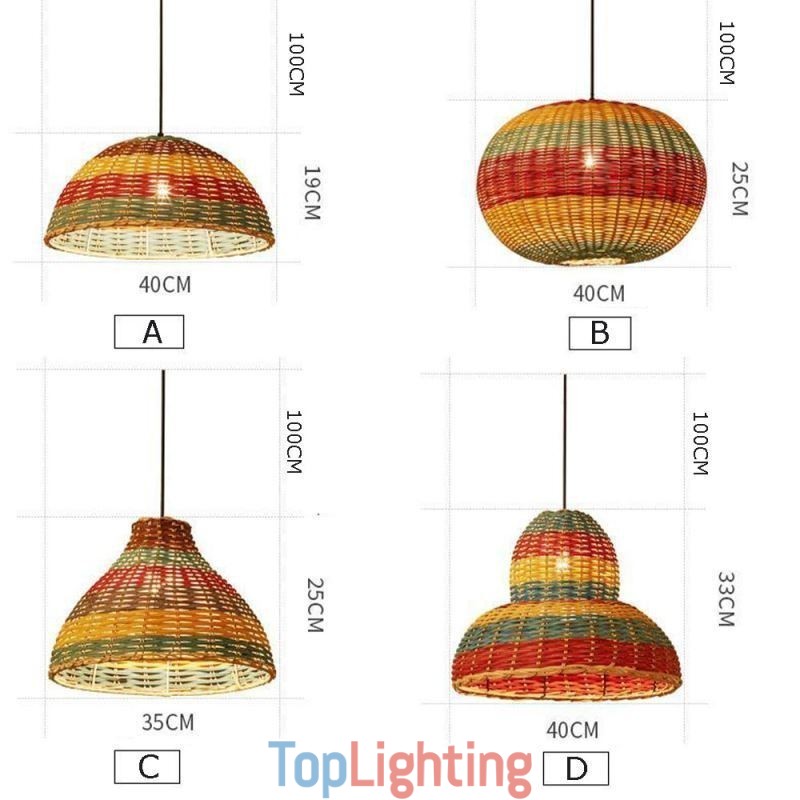 Bamboo And Rattan Pendant Light Colorful Striped Interval Handwoven Lamp Shade Ceiling Lamp