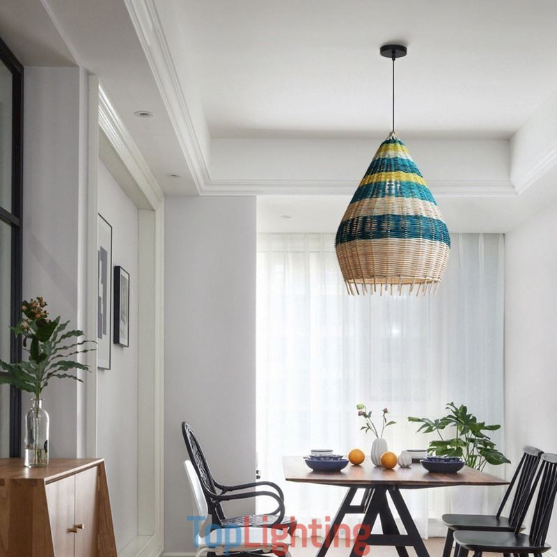 Bamboo And Rattan Pendant Light Striped Interval Handwoven Lampshade Ceiling Lamp