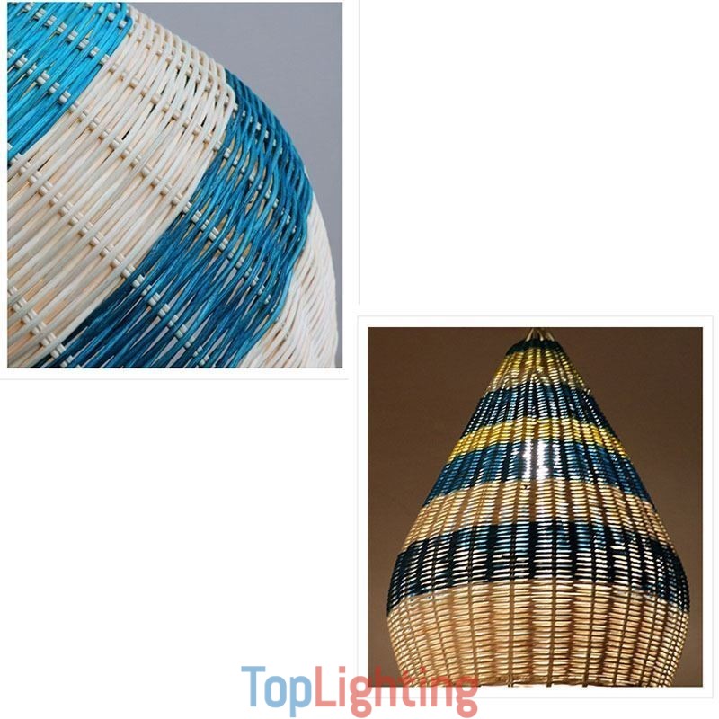 Bamboo And Rattan Pendant Light Striped Interval Handwoven Lampshade Ceiling Lamp