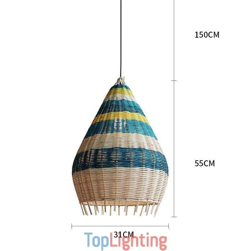Bamboo And Rattan Pendant Light Striped Interval Handwoven Lampshade Ceiling Lamp