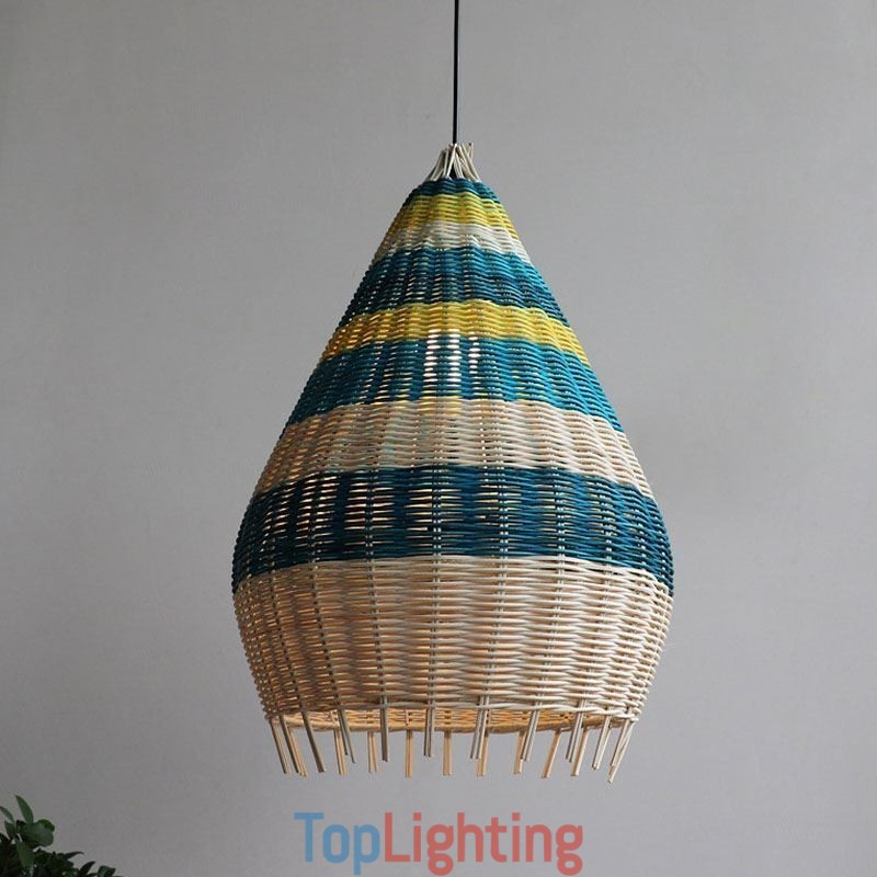 Bamboo And Rattan Pendant Light Striped Interval Handwoven Lampshade Ceiling Lamp