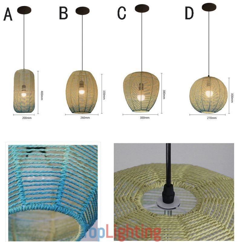 Paper Rope Pendant Light Country Retro Gradient Blue Ceiling Lamp