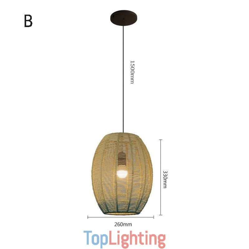 Paper Rope Pendant Light Country Retro Gradient Blue Ceiling Lamp