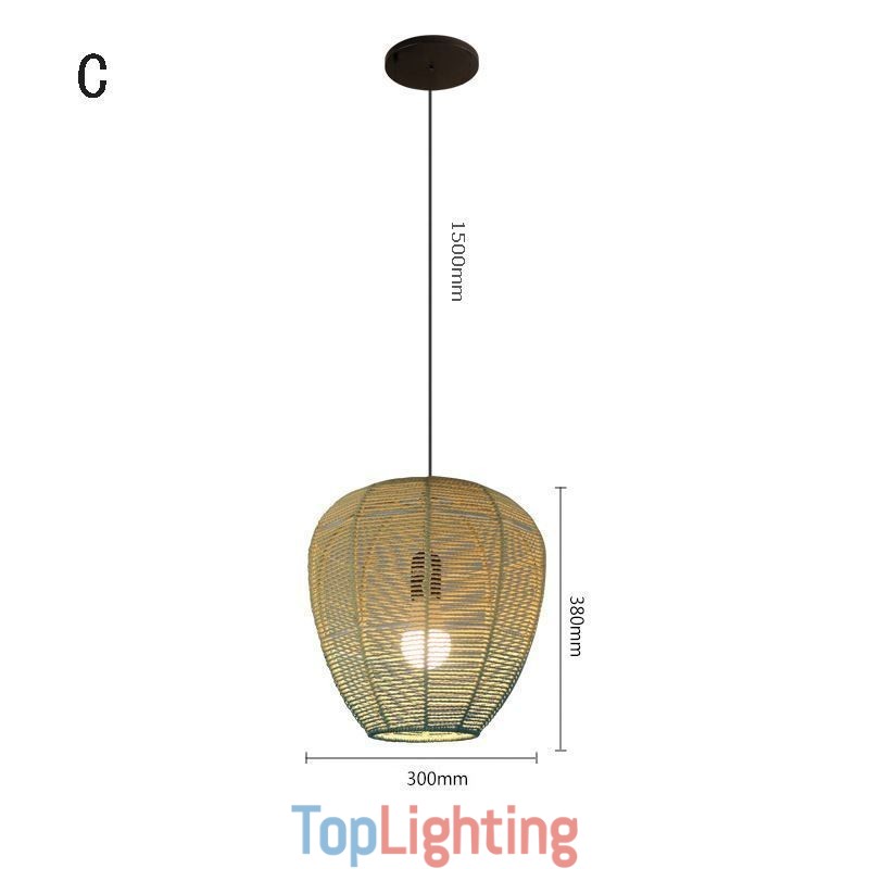 Paper Rope Pendant Light Country Retro Gradient Blue Ceiling Lamp