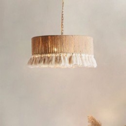 Retro Pendant Light Bohemian Style Hemp Rope Tassel Ceiling Light