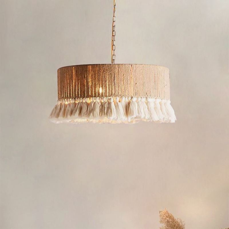 Retro Pendant Light Bohemian Style Hemp Rope Tassel Ceiling Light