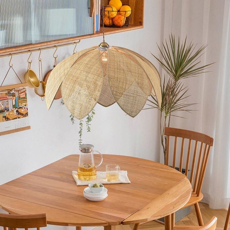 Rattan Lotus Pendant Light Cafe Retro Rattan Art Ceiling Light