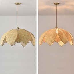 Rattan Lotus Pendant Light Cafe Retro Rattan Art Ceiling Light