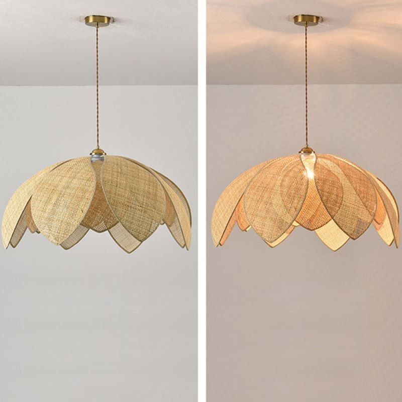 Rattan Lotus Pendant Light Cafe Retro Rattan Art Ceiling Light