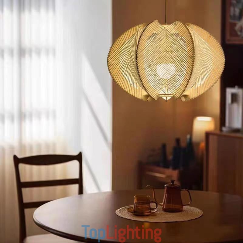 Nordic Pendant Light Retro Wabi Sabi Style Handmade Solid Wood Ceiling Light