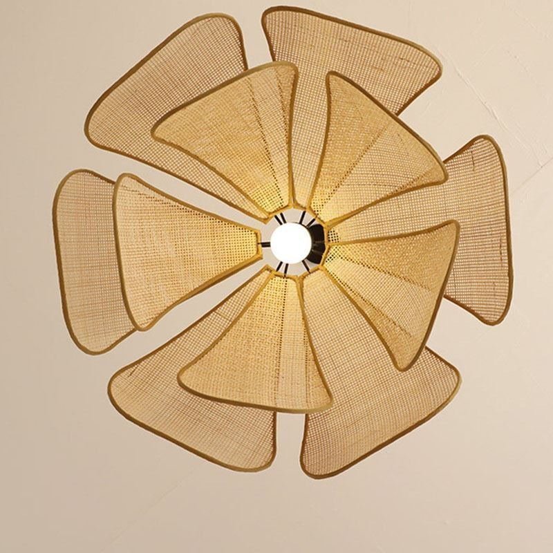 Rattan Petal Pendant Light Wabi Sabi Style Hand Woven Rattan Ceiling Light