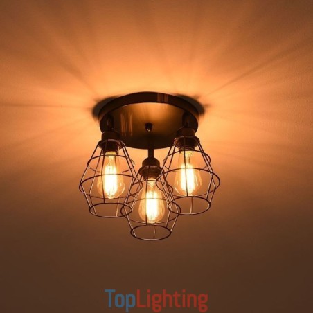 Industrial Flush Mount Ceiling Light Fixture 3 Light Metal Cage Ceiling Lamp Industrial Flush Mount Ceiling Light Fixture 3 Light Metal Cage Ceiling Lamp