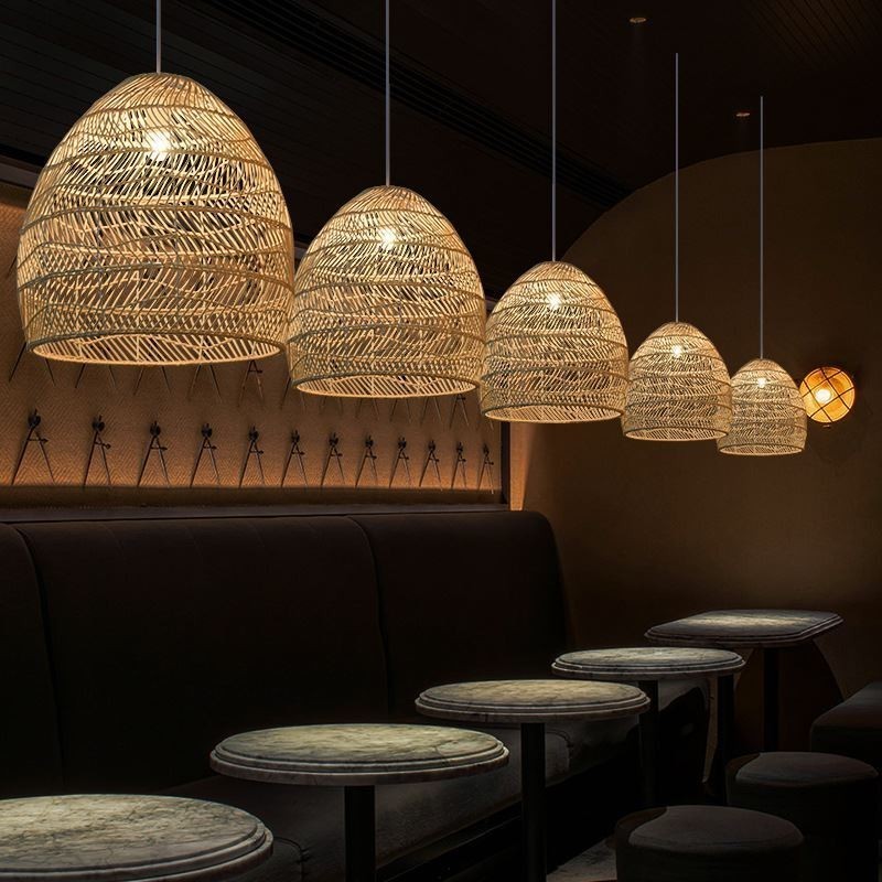 Hand Woven Pendant Light Rattan Hanging Light Farmhouse