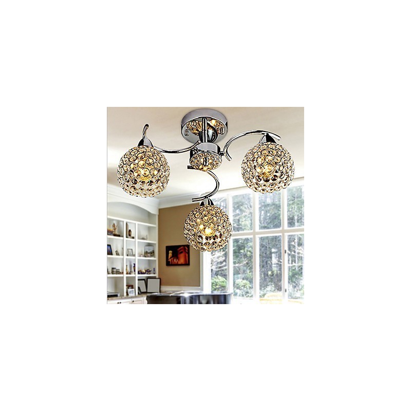 Modern Contemporary Crystal Electroplated Metal Pendant Light Flush Mount