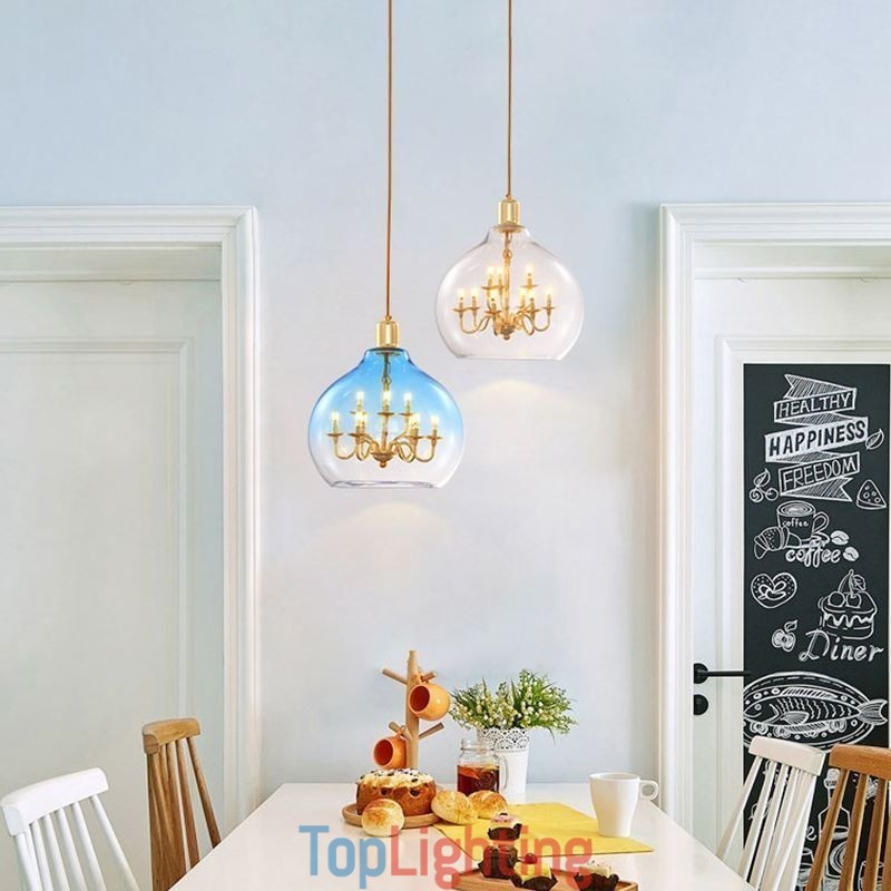 Glass Pendant Light Modern Minimalist Wrought Iron Ceiling Light 9 Lights