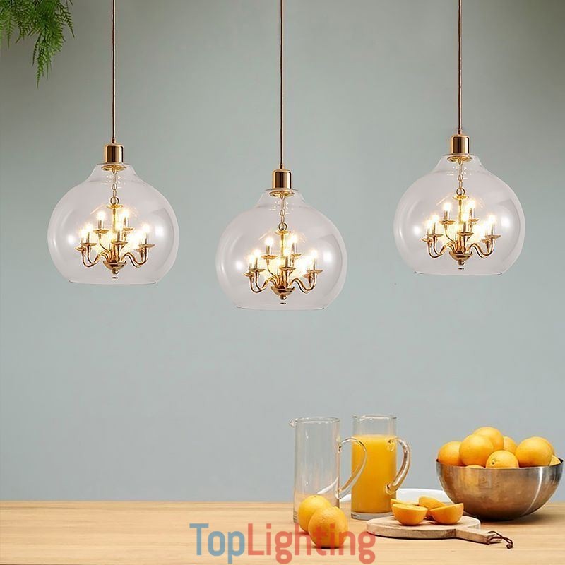 Glass Pendant Light Modern Minimalist Wrought Iron Ceiling Light 9 Lights