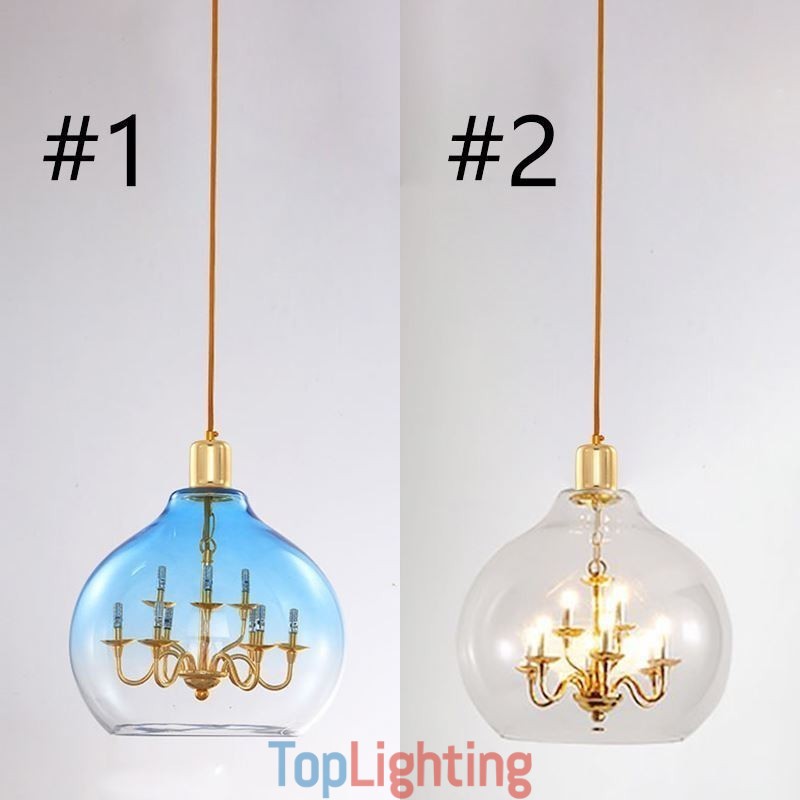 Glass Pendant Light Modern Minimalist Wrought Iron Ceiling Light 9 Lights