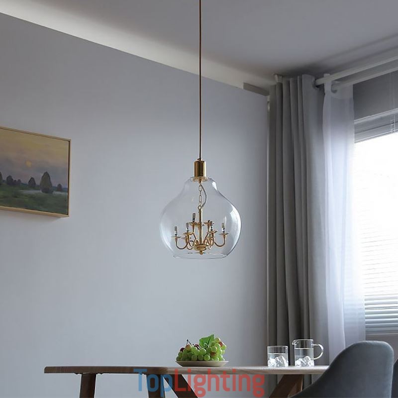 Glass Pendant Light Modern Minimalist Wrought Iron Ceiling Light 9 Lights