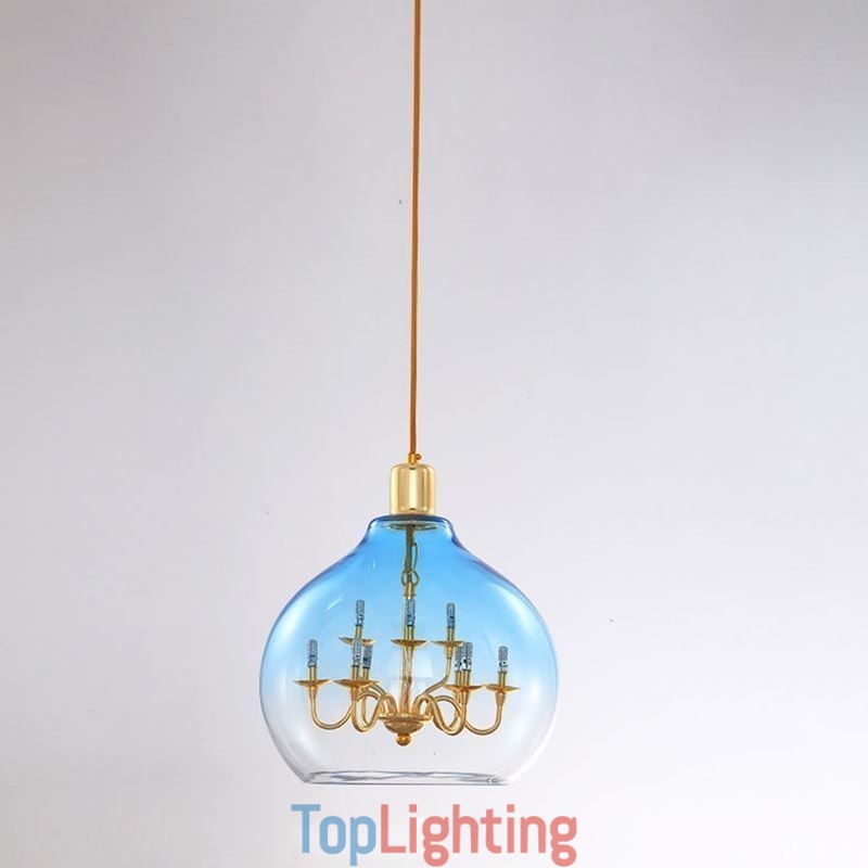 Glass Pendant Light Modern Minimalist Wrought Iron Ceiling Light 9 Lights