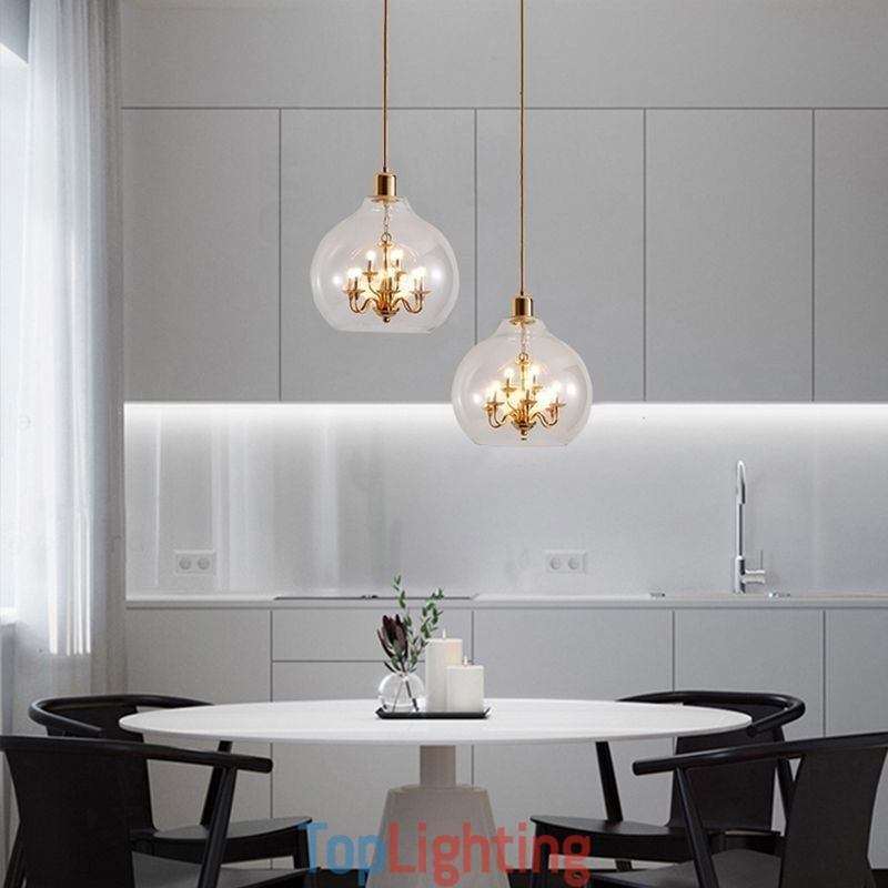 Glass Pendant Light Modern Minimalist Wrought Iron Ceiling Light 9 Lights