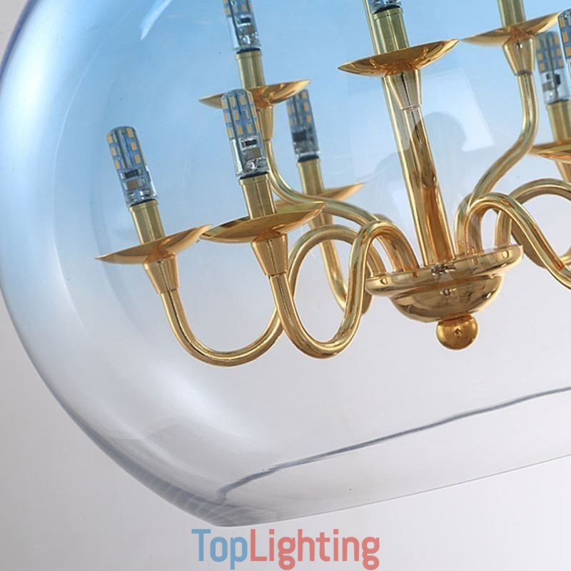 Glass Pendant Light Modern Minimalist Wrought Iron Ceiling Light 9 Lights
