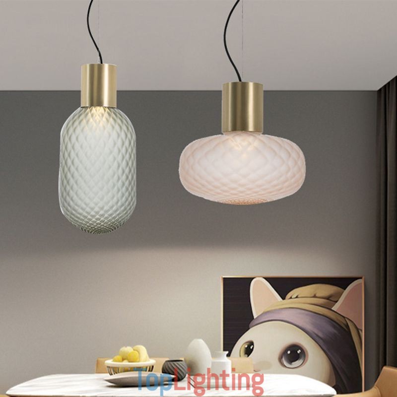 Grid Glass Pendant Light Modern Iron Simple Ceiling Light