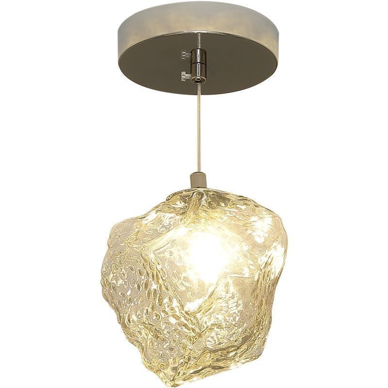 Glass Pendant Light Retro Decorative Lamp Ice Cube Shaped Lampshade