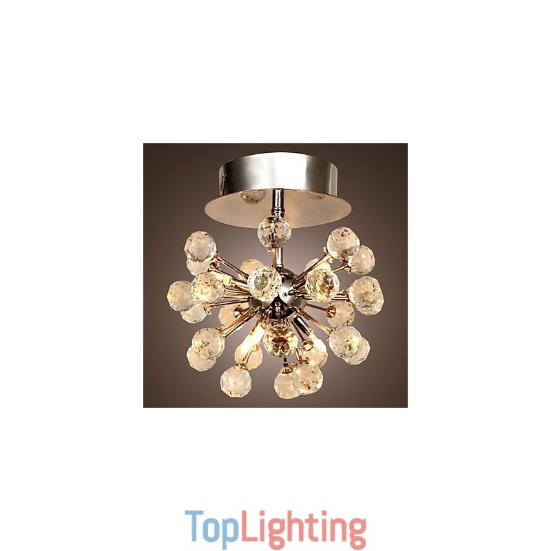 Modern Contemporary Crystal Mini Style Chrome Metal Chandelier Flush Mount