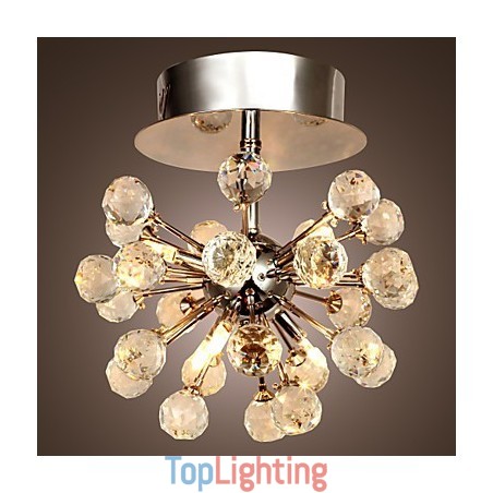 Modern Contemporary Crystal Mini Style Chrome Metal Chandelier Flush Mount Modern Contemporary Crystal Mini Style Chrome Metal Chandelier Flush Mount