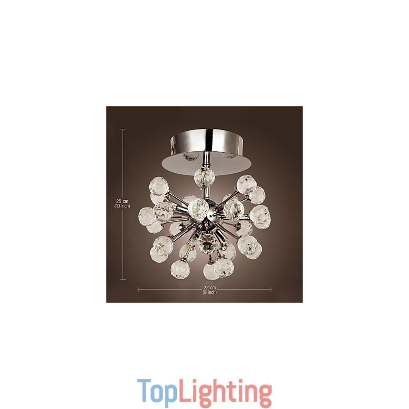 Modern Contemporary Crystal Mini Style Chrome Metal Chandelier Flush Mount