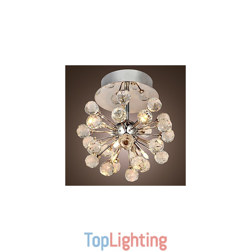 Modern Contemporary Crystal Mini Style Chrome Metal Chandelier Flush Mount