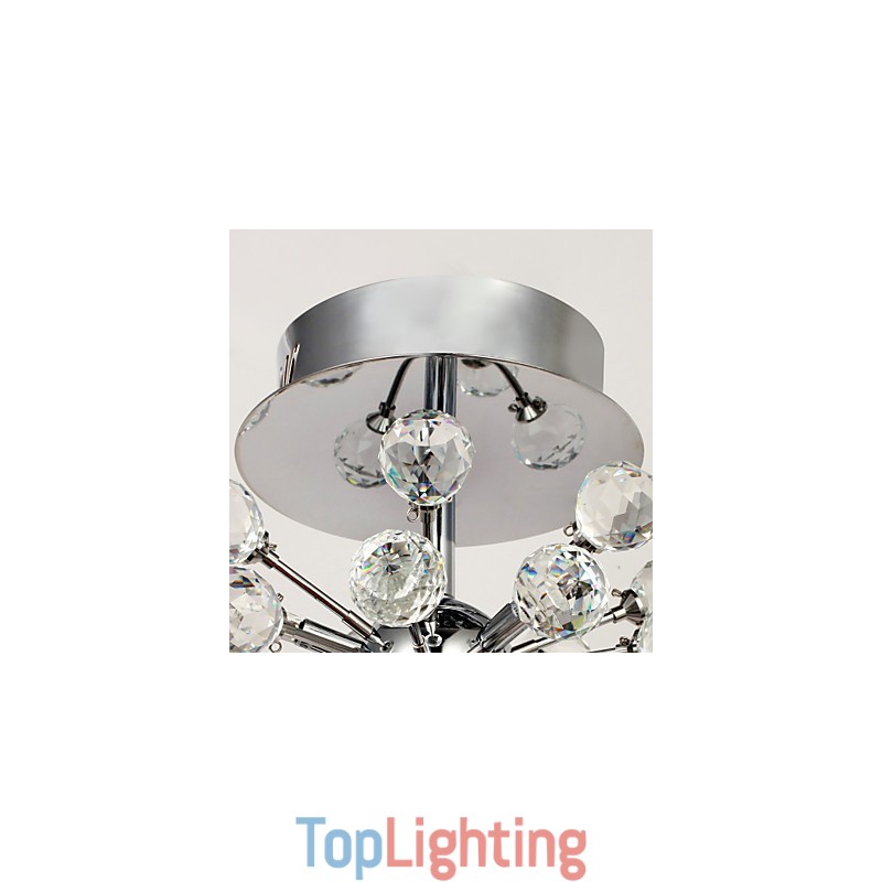 Modern Contemporary Crystal Mini Style Chrome Metal Chandelier Flush Mount
