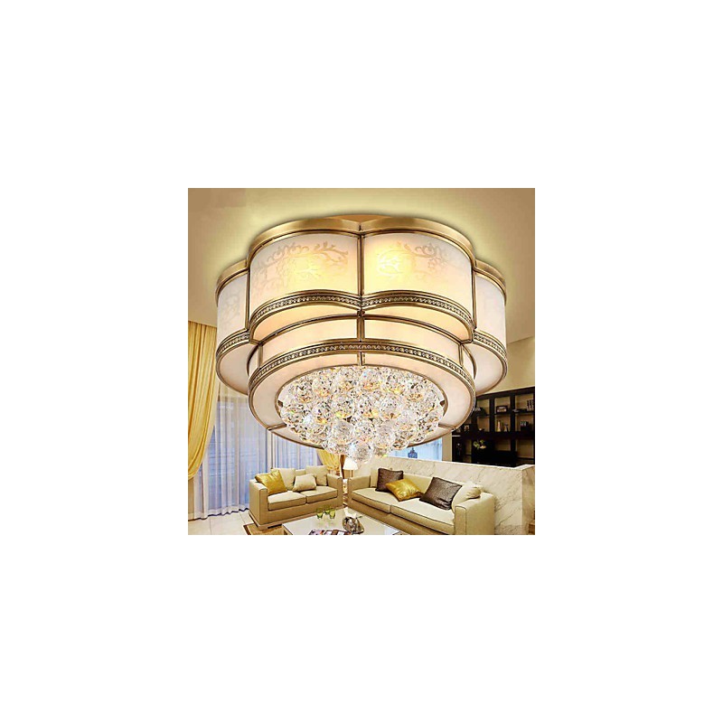 Traditional Classic Rustic Lodge Crystal Brass Metal Flush Mount