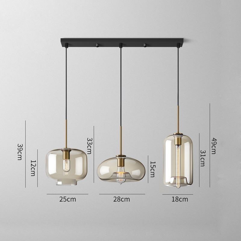 3 Light Glass Pendant Light Classic Cluster Hanging Lighting Fixture Café