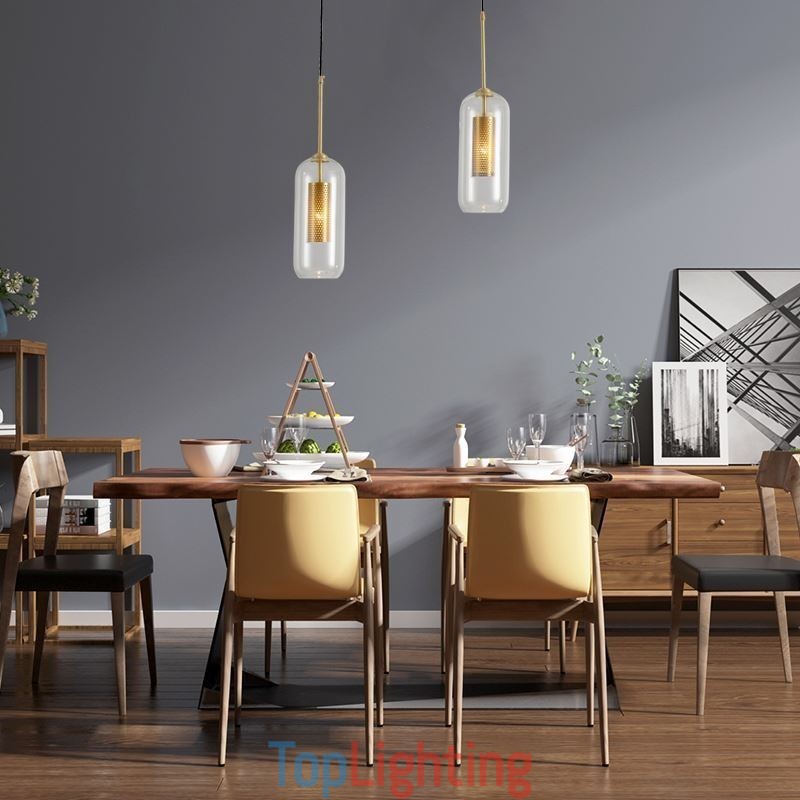 Nordic Clear Glass Pendant Light Unique Inner Brass Hollow out Pendant Light
