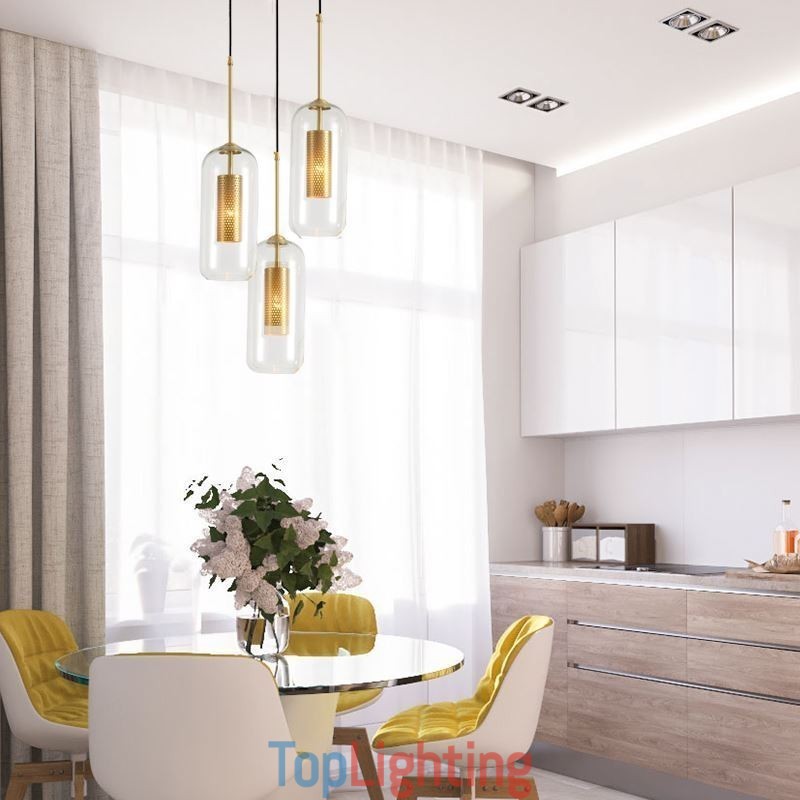 Nordic Clear Glass Pendant Light Unique Inner Brass Hollow out Pendant Light