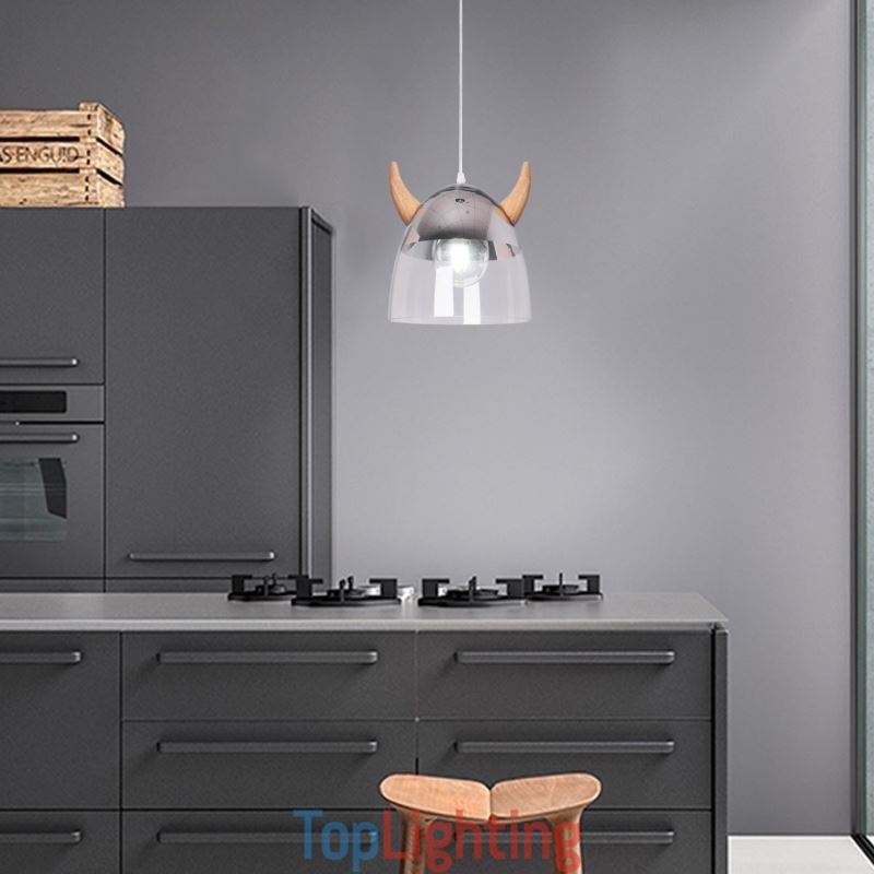 Classical Glass Pendant Light Wood Horn Lamp Creative Lighting