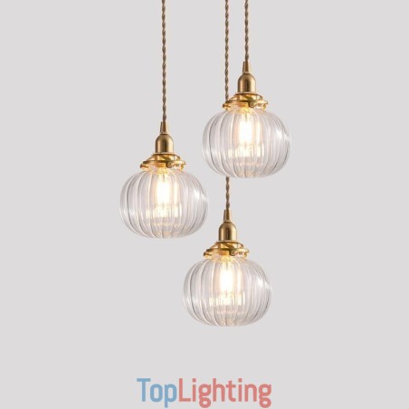 Glass Pendant Light Clear Round Ribbed Pumpkin Shape Lamp 1 Light Glass Pendant Light Clear Round Ribbed Pumpkin Shape Lamp 1 Light