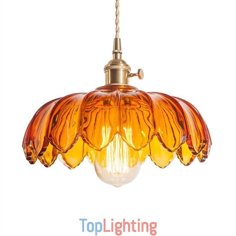 Modern Retro Glass Pendant Lighting Flower Shade Lamp With Twist Switch Light