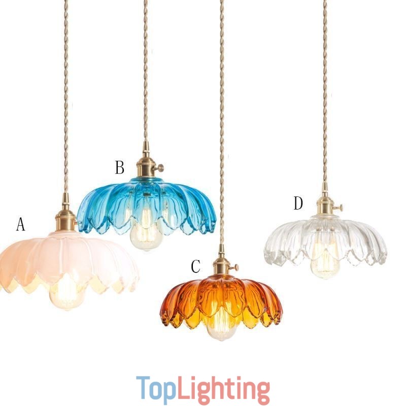 Modern Retro Glass Pendant Lighting Flower Shade Lamp With Twist Switch Light