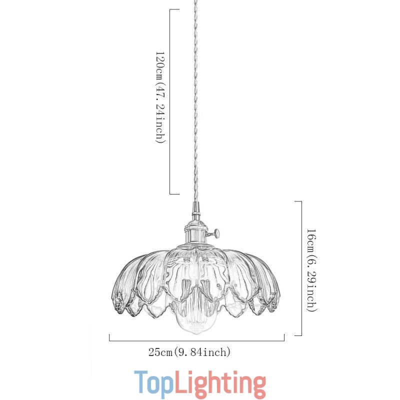 Modern Retro Glass Pendant Lighting Flower Shade Lamp With Twist Switch Light