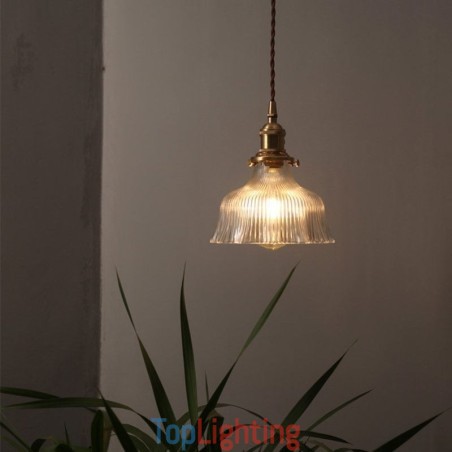 Dome Large Clear Ribbed Glass Pendant Light with Brass Holder Twist Switch Dome Large Clear Ribbed Glass Pendant Light with Brass Holder Twist Switch