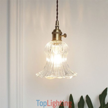 Clear Ribbed Glass Pendant Light Flower Shape Lamp With Twist Switch Clear Ribbed Glass Pendant Light Flower Shape Lamp With Twist Switch